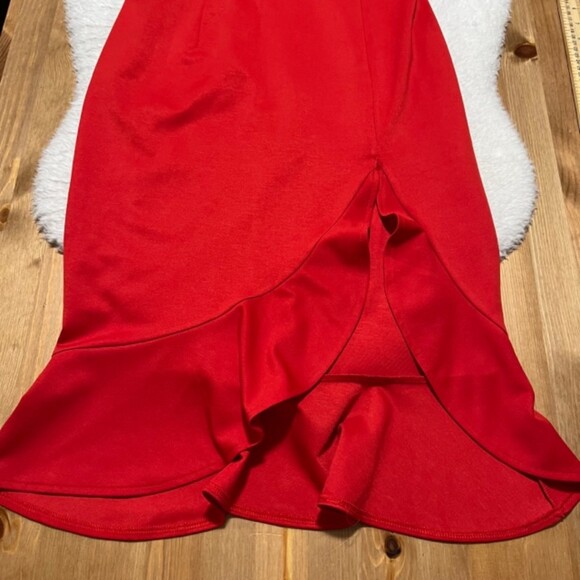 SHEIN Womens Red High-Low Asymmetric Salsa Ruffle Sheath Dress Back Zipper Sz M - Picture 5 of 12